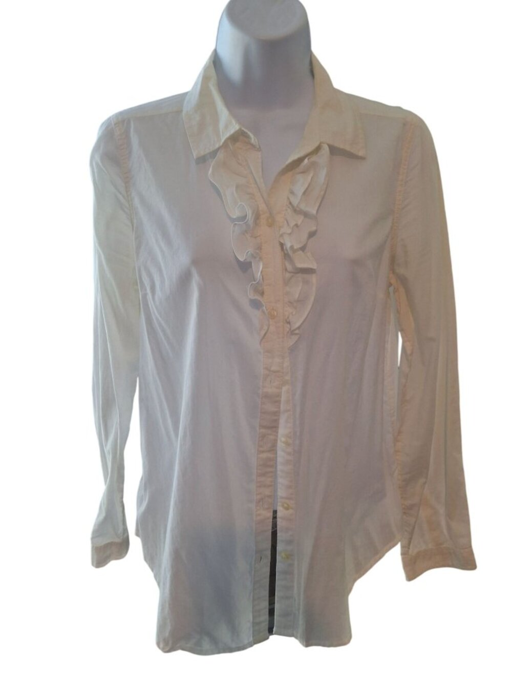 Old Navy Womens S White Ruffle Button Down Blouse Cottagecore Preppy Shirt